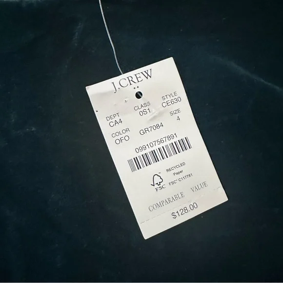 Nwt j crew velvet‎ green sheer sleeves long sleeve dress - Picture 8 of 13